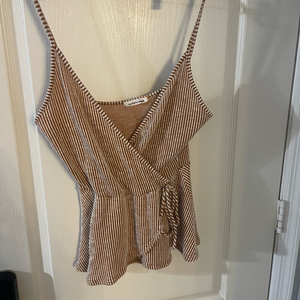 Caution To The Wind Brown Striped Top‎